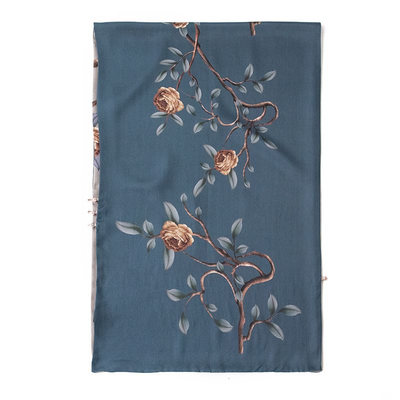 Mulberry Silk Women's Gift Box 2024 Versatile Double Layer Rose Print Long Scarf and Sunscreen Shawl_voghion.com