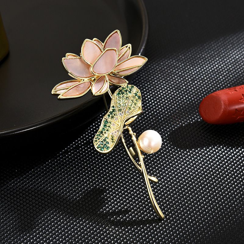 Natural Pearl Pink Beimu Lotus brooch High end Women's Exquisite Breast Blossom Suit Luxury Pin Gift for Women_voghion.com