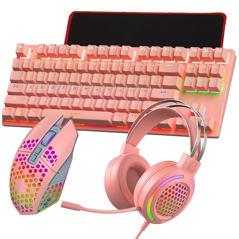 4 in 1 Sets Mechanical Keyboard Mouse mat & Gaming Headset LED RGB Backlight Bundle USB Keyboard Mouse Set_voghion.com