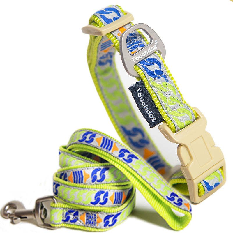Touchdog 'Chain Printed' Tough Stitched Embroidered Collar and Leash_voghion.com