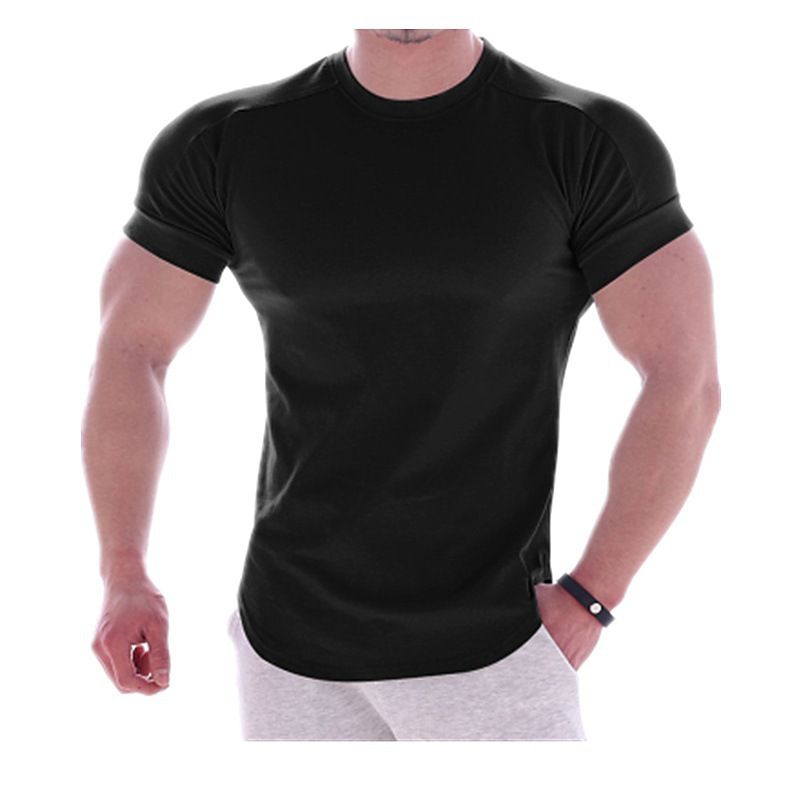 Herrenbekleidung Sport T-Shirt Sommer Laufen Rundhals Kurzarm T-Shirt Einfarbig T-Shirt_voghion.com