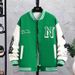 Men's Streetwear Baseball Jacket – Oversized Unisex Varsity Coat With Print & Ribbed Hem (S-3XL, Black/Blue/Green/White)_voghion.com
