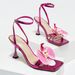 Women's Square Toe Shallow Three-dimensional Flower High-heeled Sandals_voghion.com