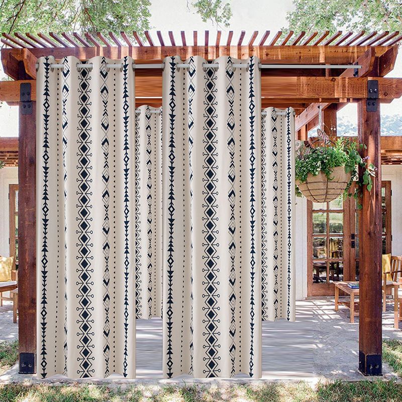 Bohemian Waterproof Curtains – Polyester Blackout Drapes With Geometric Patterns (Set Of 2 Panels, Multiple Sizes)_voghion.com