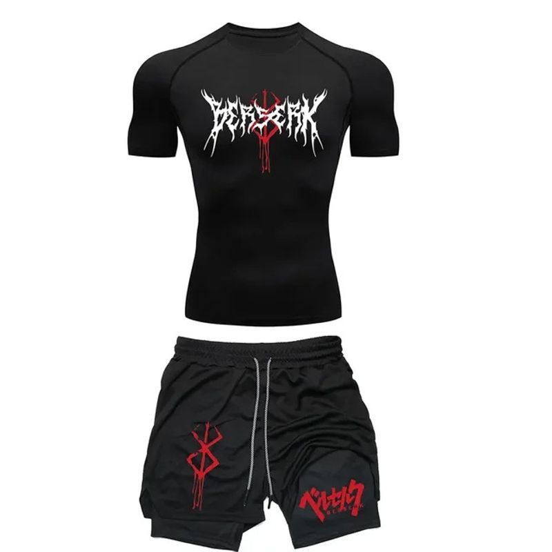 Ensemble deux pièces de sport pour homme, imprimé tendance, manches courtes, short, entraînement, fitness, été 2025_voghion.com