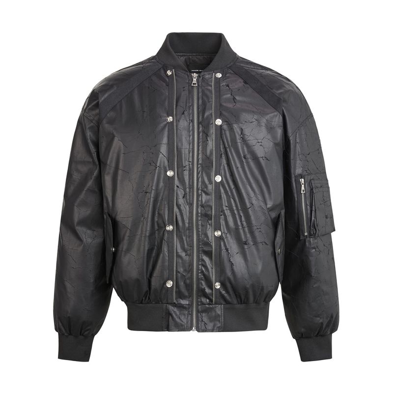 Bomberjacke mit Cracked-Print für Damen und Herren, Streetwear-Wintermantel mit lockerer Passform und warmer Polyesterfüllung, lässige Oberbekleidung mit Stehkragen und Reißverschluss (Schwarz_voghion.com