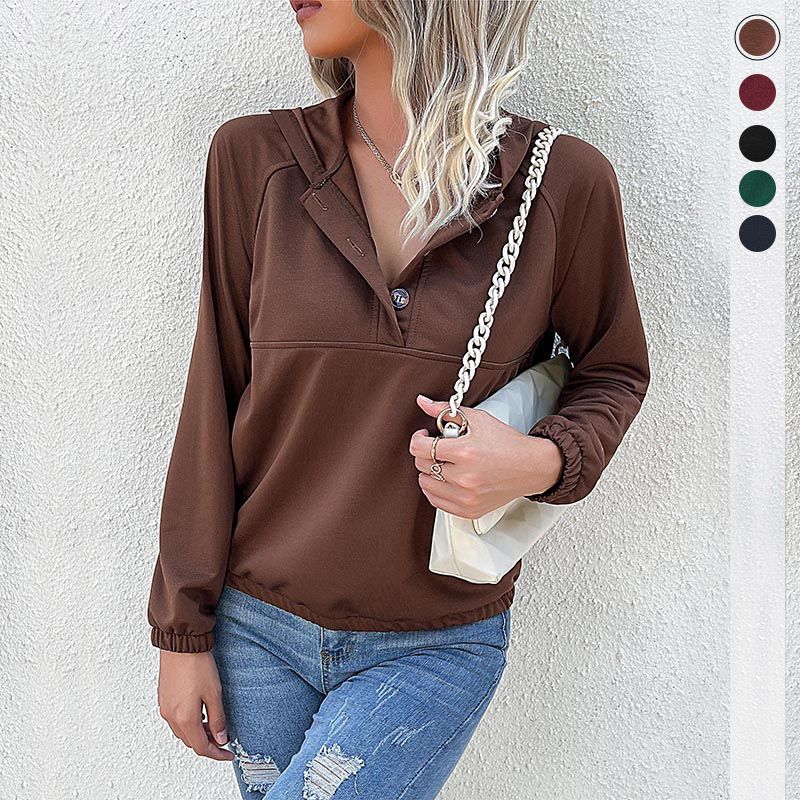 Women's long sleeved solid color hoodie_voghion.com