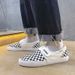 Herren Ein Pedal Klettverschluss Canvas Schuhe Sitzsack Schwarz und Weiß Gingham Nebel Joint Name Neue Ankunft Paar Turnschuhe Student_voghion.com