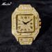 Men's Luxury Square Watch - Gold Roman Numerals, Full Crystal Dial, Swiss Quartz Movement_voghion.com