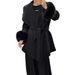 Cappotto in lana double-face da donna con collo in pelliccia di volpe, cintura in vita, revers oversize, trench in stile coreano di media lunghezza, adatto alle taglie piccole_voghion.com