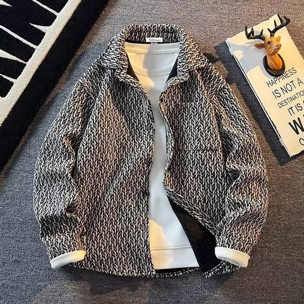 Men's Retro Chic Tweed Jacket - Loose Fit Casual Blazer With Houndstooth Pattern For Spring & Autumn_voghion.com