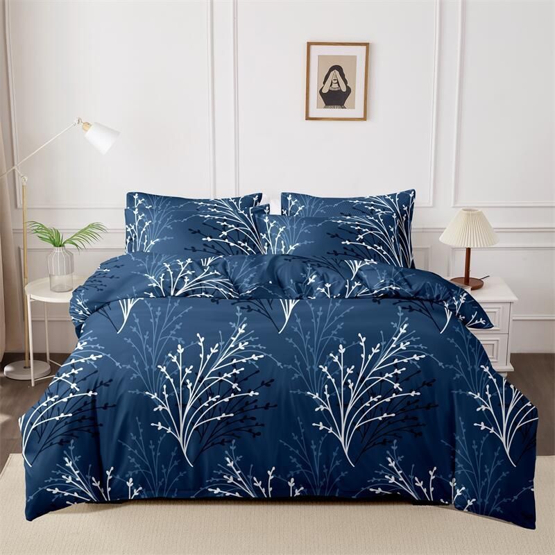 Soft Fiber Flora Butterfly Printed Duvet Cover Three - Piece Set - Active Printing - Multiple Sizes_voghion.com