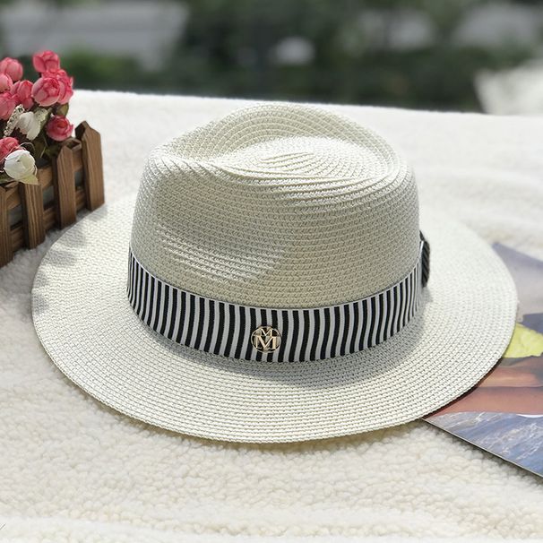 Spring and summer new women's straw hat Panama white hat sun hat travel sun protection hat photo hat_voghion.com