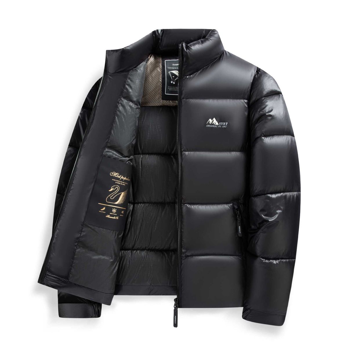 Men's Lightweight Quilted Jacket With Stand Collar, Zip-Up Short Coat For Casual Winter Wear, Trendy Puffer Coat For Young Adults_voghion.com
