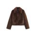 Women's Faux Fur Coat Winter Short Jacket With Lapel Collar, Elegant Dark Brown Outerwear For Street Style & Casual Wear"_voghion.com