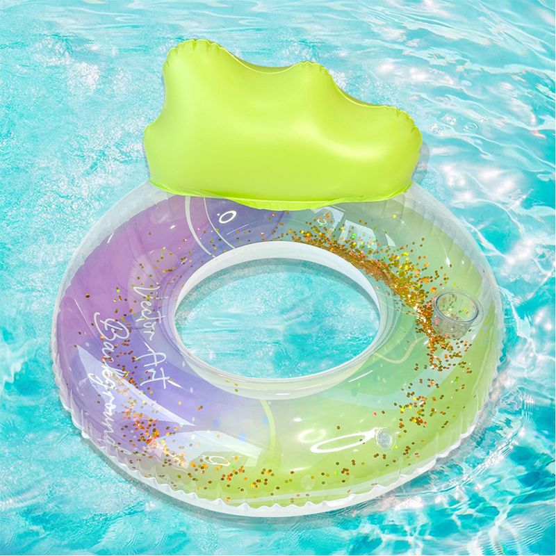 Ink Painting Backrest Swim Ring - Thickened PVC Adult Pool Float With Cup Holder (Arm Support Design Non-Slip Grip Max 220lbs Safety Certified)​_voghion.com