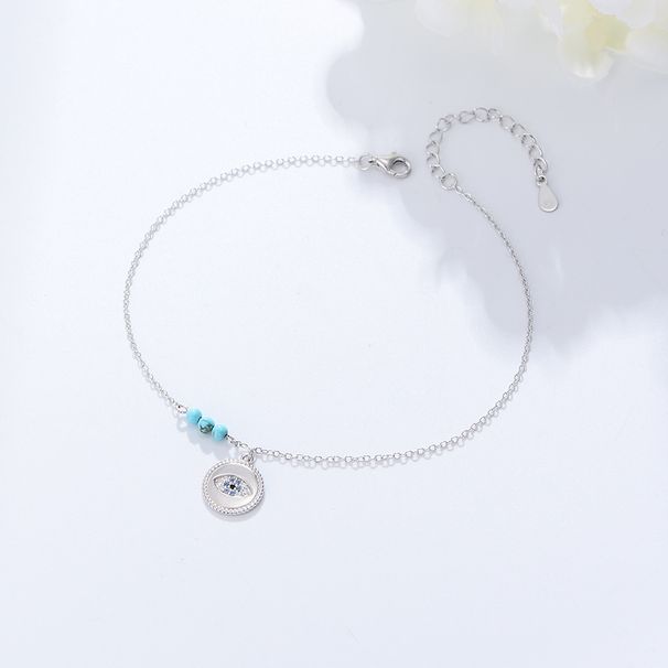 Cavigliera da donna in argento sterling S925 con occhio maligno, diamanti e turchese, elegante catena da spiaggia per i piedi, gioielli da spiaggia per l'estate_voghion.com