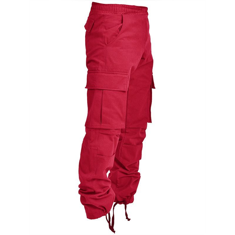Men's 2021 pants fiess Multi Pocket six color fashion casual men's overalls leg drawstring loose tide_voghion.com