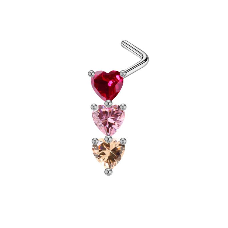 Gaibei Clavo de Nariz en Forma de corazón transfronterizo Europeo y Americano Clavo de Hueso de Oreja aretes de corazón de Tres Piezas Anillo de Nariz de Acero Inoxidable Perforación del Cuerpo_voghion.com