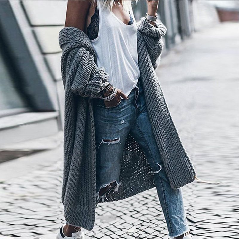 Abbigliamento da donna maglione popolare maglione addensato per donna cardigan giacca casual sciolto tinta unita_voghion.com