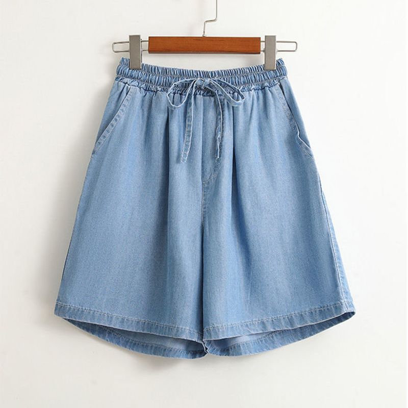 Vêtements pour femmes Short en jean et lin pour femme – Bermuda d'été taille haute, coupe ample et décontractée, extensible (bleu clair/bleu foncé/noir)_voghion.com