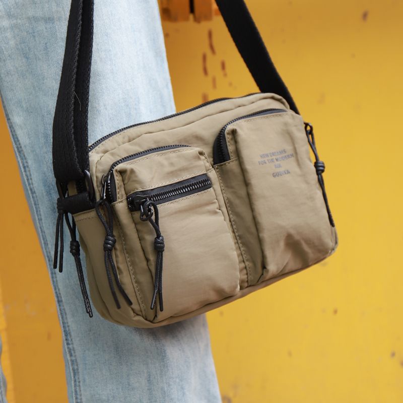 Outdoor Casual Multi-Pocket Canvas Messenger Men And Women Neutral Minimalist Travel Small Square Bag Nylon Cloth Pure_voghion.com