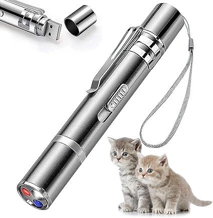Jouet pour chat avec pointeur laser, rechargeable, 7 baguettes réglables, lumière rouge, interactif, pour l'intérieur, idéal pour occuper les chatons et les chiens._voghion.com