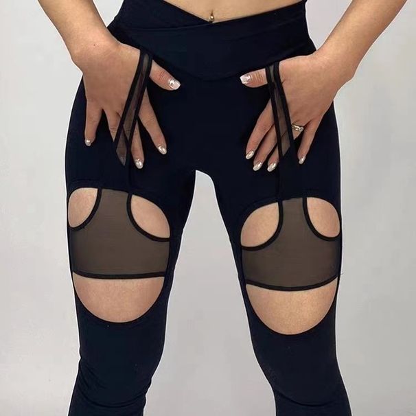 Medium Strength Shock-absorbing Mesh Sports With Hazy Hollow Out Sexy Peach Buttocks, High Elastic Waist, Quick Drying_voghion.com