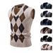 Gilet in maglia Argyle da uomo – Maglione senza maniche slim fit con scollo a V_voghion.com