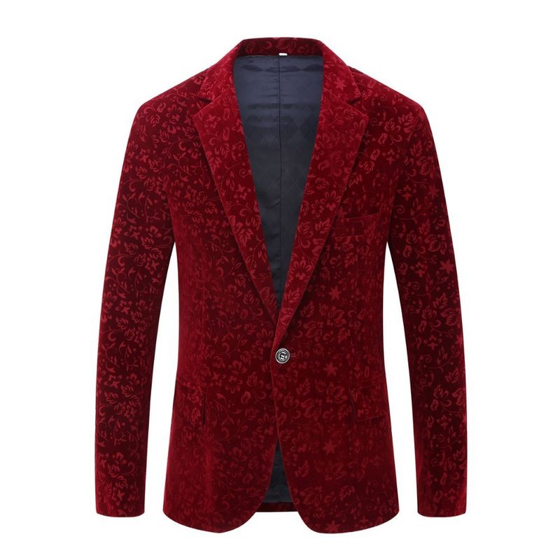 Men's singer stage performance suit, wine red velvet floral pattern jacket, slim fit wedding suit_voghion.com