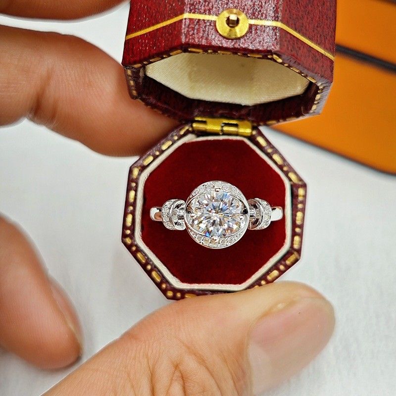 Nieuwe ring voor dames, puur zilver, luxe temperament, bloeiend fruit, 1 karaat moissaniet_voghion.com
