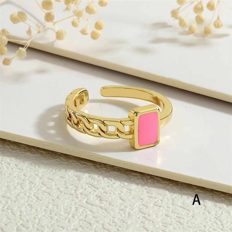 Anello minimalista con catena cubana scavata in stile INS, placcato oro e rame, colorato, con gocce di olio e dopamina_voghion.com