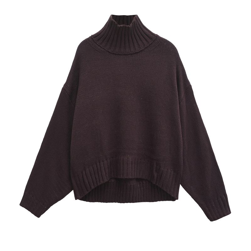 Maglione a maniche lunghe con collo alto e tinta unita, stile semplice e alla moda, autunno inverno, nuovo stile da donna_voghion.com
