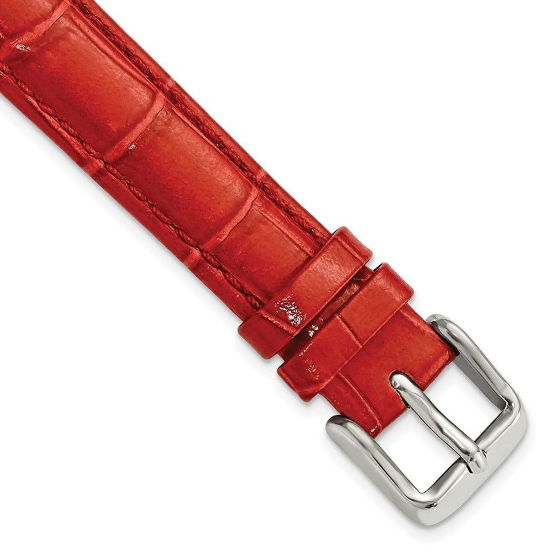 DeBeer 14mm Red Crocodile Grain Chronograph Leather With Silver-tone Buckle 6.75 Inch Watch Band_voghion.com