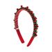 Lillian New Red Green Christmas Headband For Women, Thin Edge Velvet With Bells And Beads, Simple Festive Hair Accessory_voghion.com