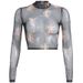 New Women's Little Angel Mesh Short Long Sleeve T-shirt Clover Printed Top_voghion.com