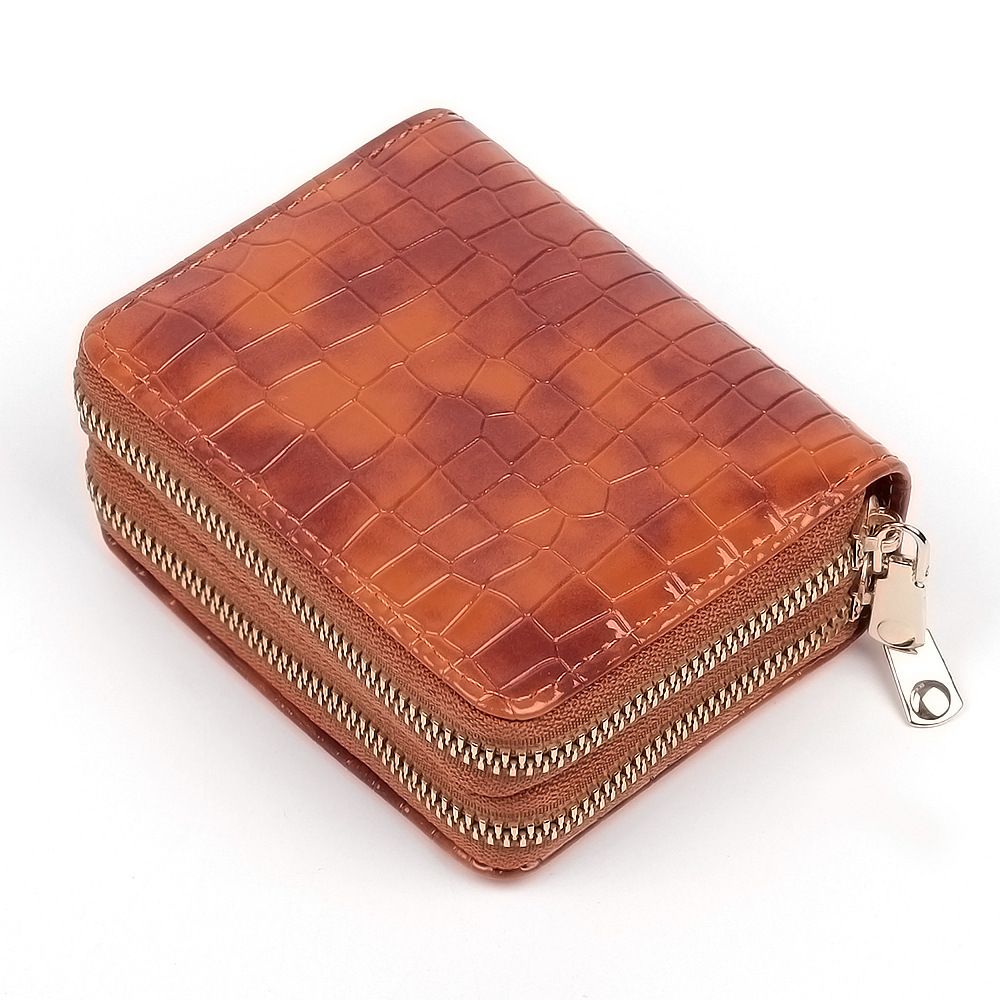 Carteira com zíper duplo e estampa de crocodilo de grande venda no comércio exterior, bolsa clutch de camada dupla, porta-cartões, adequada para sair, bolsa multifuncional_voghion.com