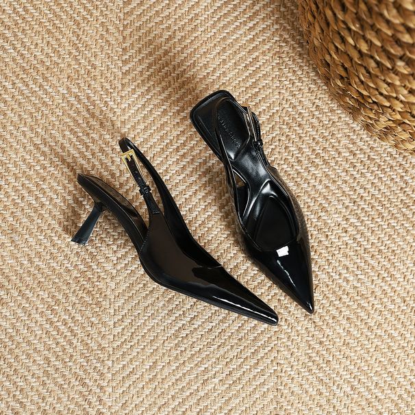 Chaussures à talons aiguilles et bout pointu en cuir verni MT-5 pour femmes, nouvelles et simples, avec boucle à bouche peu profonde_voghion.com