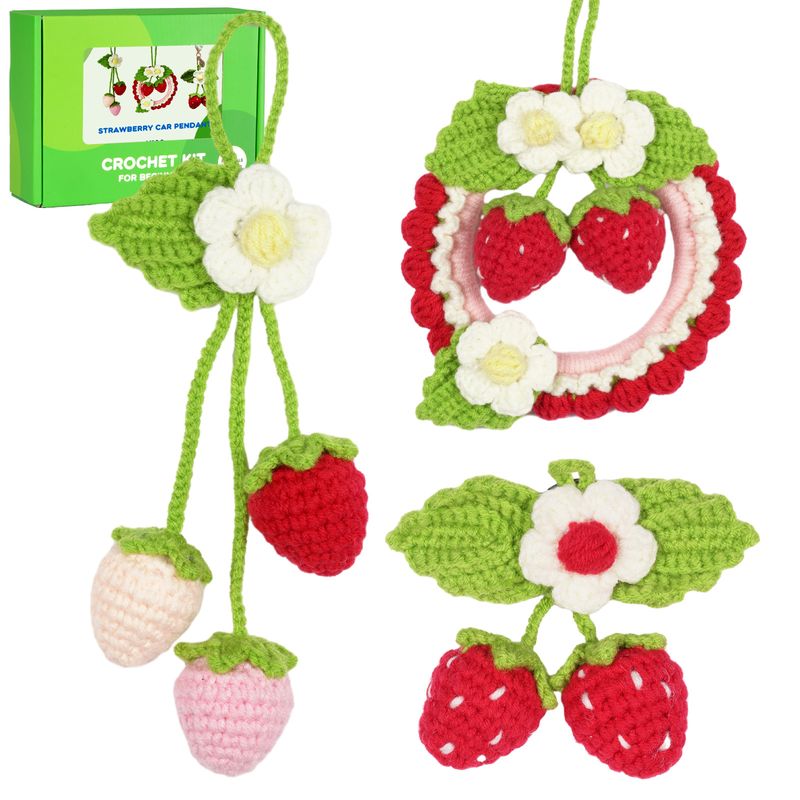 Home & Garden new product English instruction manual crochet material package knitting handmade DIY homemade wool strawberry pendant_voghion.com