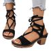 Plus Size Chunky Heel Spring Summer New Hollow Peep Toe Flower Buckle Casual Women's Sandals Strappy_voghion.com