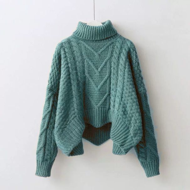 Damenbekleidung Grobstrickpullover Damen Stehkragen Übergroßer Häkel-Zopfpullover Gemütliche Winteroberteile_voghion.com
