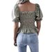 Sommer-Chiffonbluse mit quadratischem Ausschnitt und Laternenärmeln, Rüschen und Blumenmuster, Damenbekleidung_voghion.com