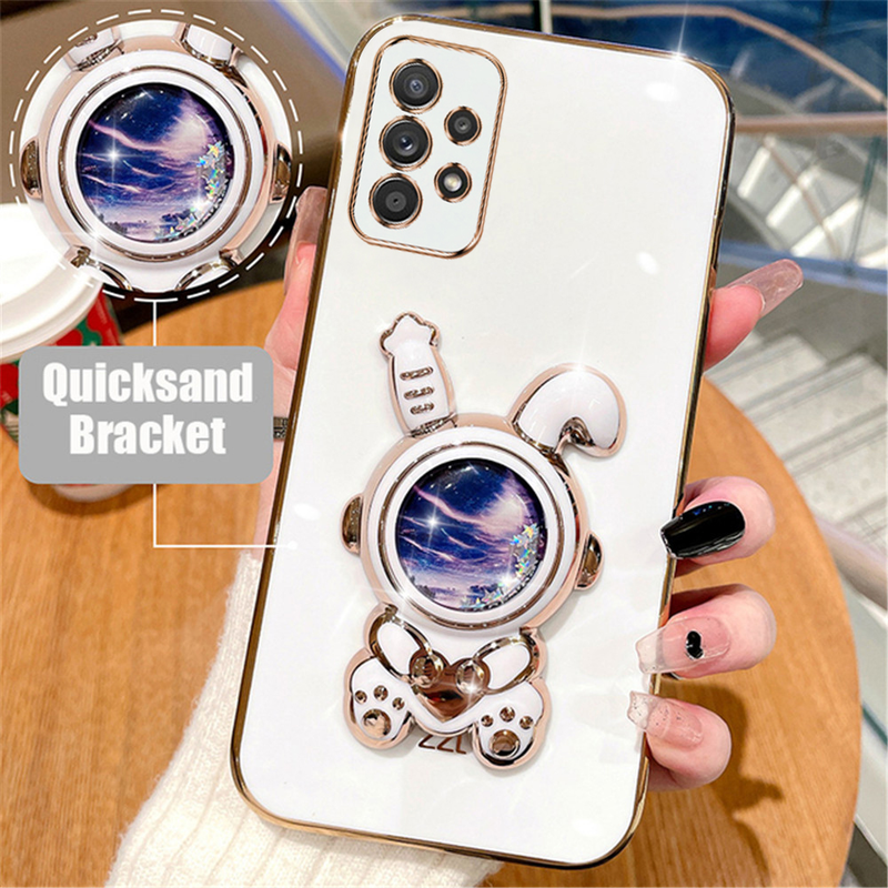 3D Quicksand Rabbit Bracket Plating Phone Case For Samsung A14 A04 A24 A34 A54 A13 A23 A33 A53 A73 A52 A72 A22 A32 Soft Cover_voghion.com