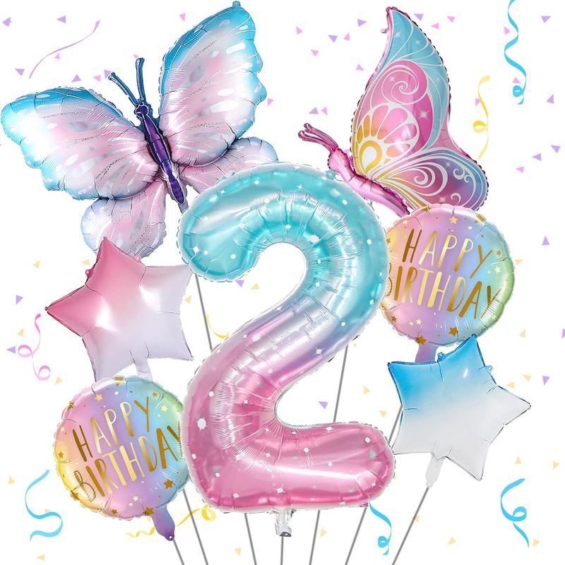 Décorations de fête d'anniversaire fantaisie : ballons en aluminium et papillons en aluminium pour filles._voghion.com