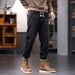 Large Size Men's Clothing Autumn And Winter New Jeans Men's Warm Towel Bottom Jeans Men's Elastic Waist Drawstring Straight Pants Men_voghion.com