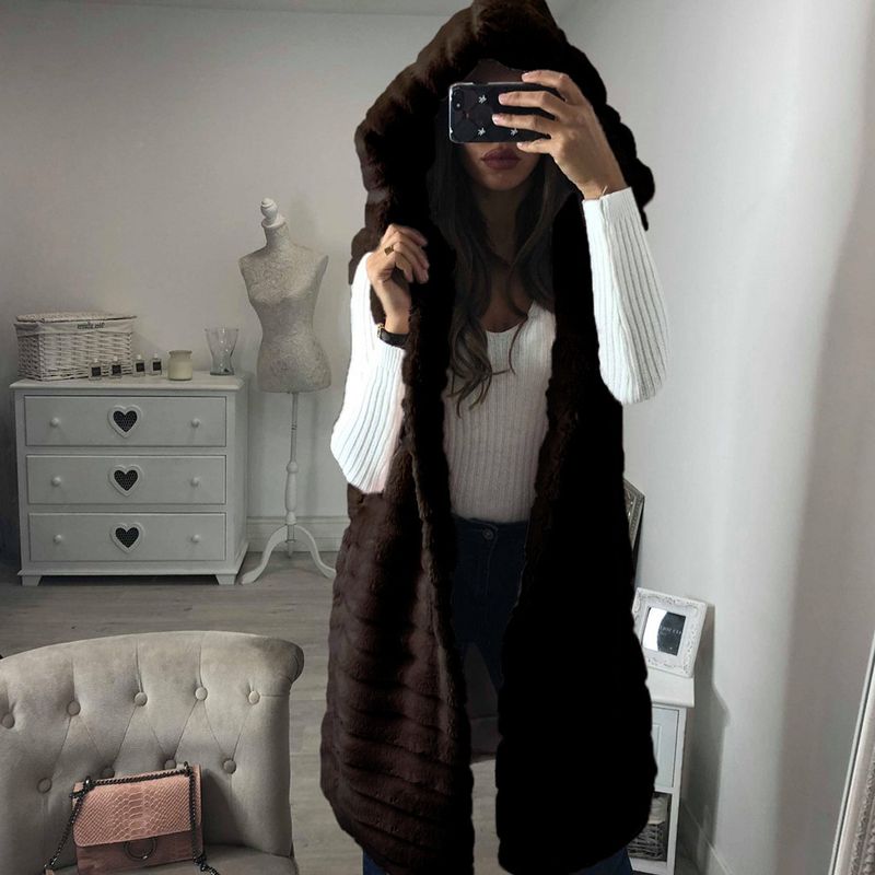 Lange Weste aus Kunstpelz für Damen, Kunstpelzmantel_voghion.com