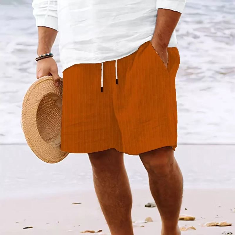 Men's Clothing Men's Summer Cotton And Linen Shorts Drawstring Elastic Straight Leg Solid Color Breathable Daily Beach Leisure Large Size Shorts_voghion.com