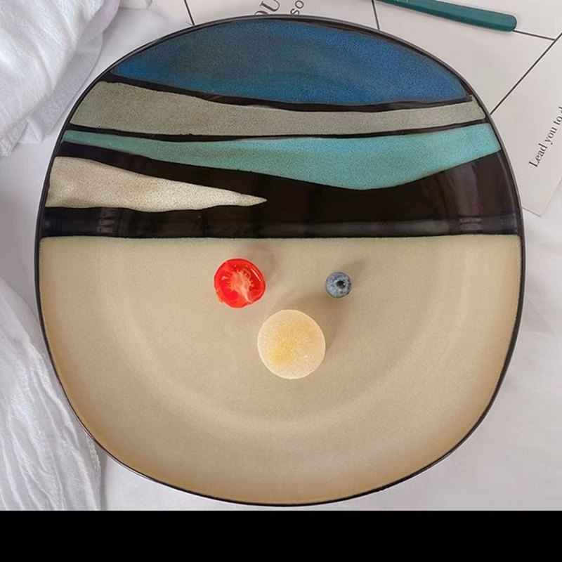 European Embossed Large Ins High-Value Dish Semi-Circular Dessert Steak Italian Style Plate Minor Flaws_voghion.com