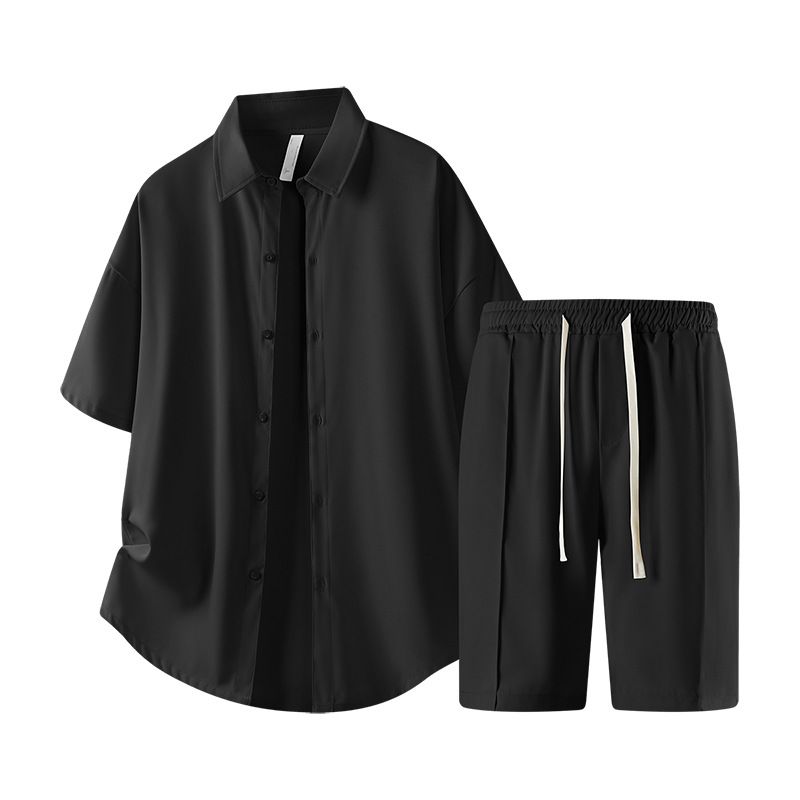 Ensemble chemise et short d'été en lin mélangé pour homme, coupe décontractée, respirant, infroissable et confortable (M-3XL, beige/gris/noir)_voghion.com