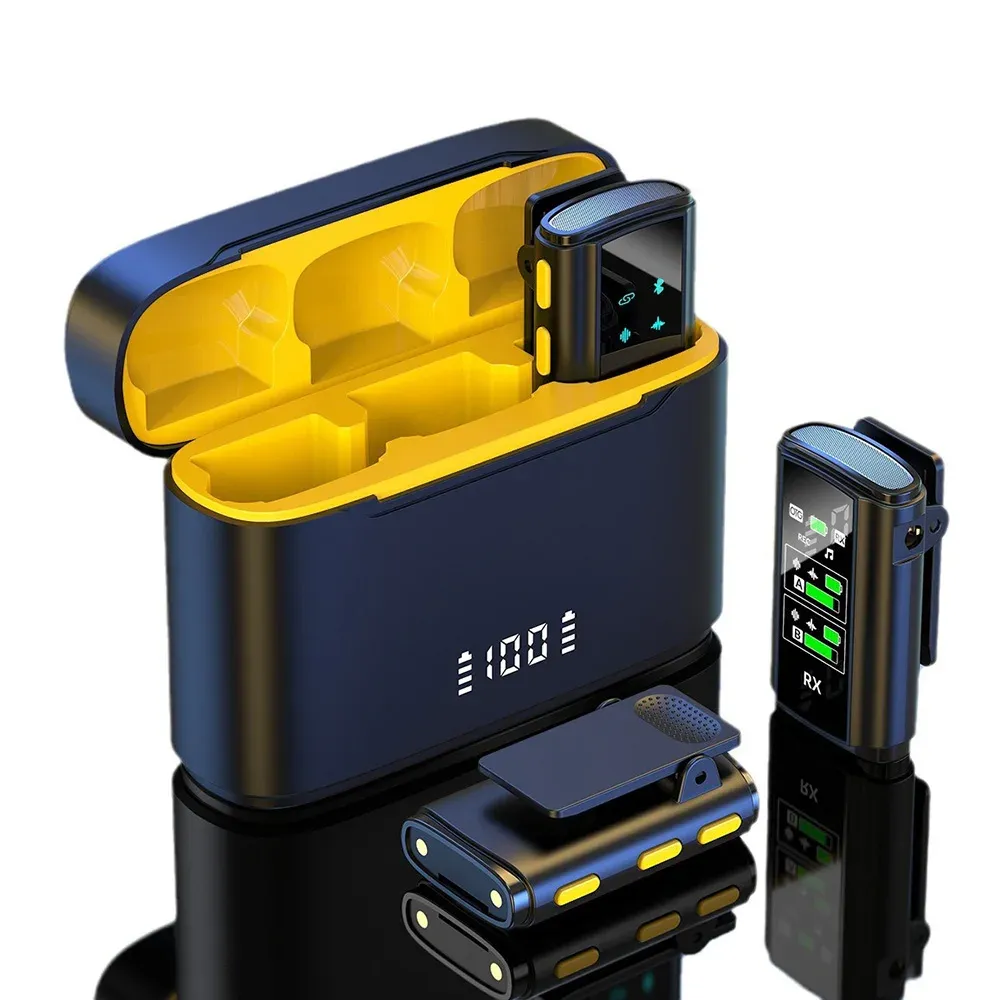 Microfono Lavalier wireless Microfono stereo a doppia riduzione del rumore con custodia di ricarica per fotocamera Smartphone Streaming live_voghion.com